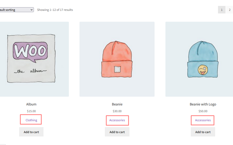 display categories links on shop page %customfield(field-name)%